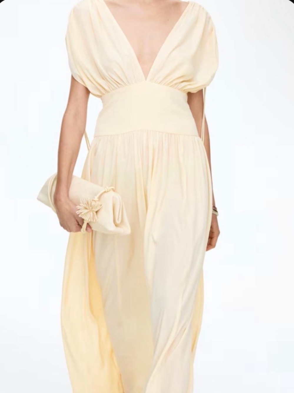 H&M Cream V-Neck Wide-Leg Jumpsuit